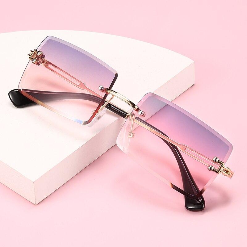 Vintage Fashion New Sunglasses Rimless Frameless Rectangle Shades Gradient UV400 Summer Traveling Sun Glasses for Women