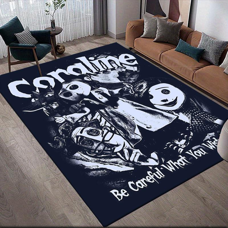 Coraline Jones Poster Flannel Printed Carpet, Home Sofa Decoration for Living Room & Bedroom, Non‑Slip Play Flannel Floor Mat for Game Room