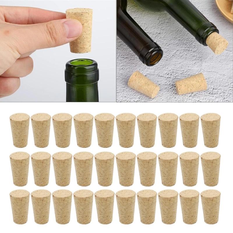 30 Pcs Wooden Beer Bottle Stopper Tapered Cork Stopper Natural Soft Wood Corks Reusable Cork Plug Kitchen Bar Supplies