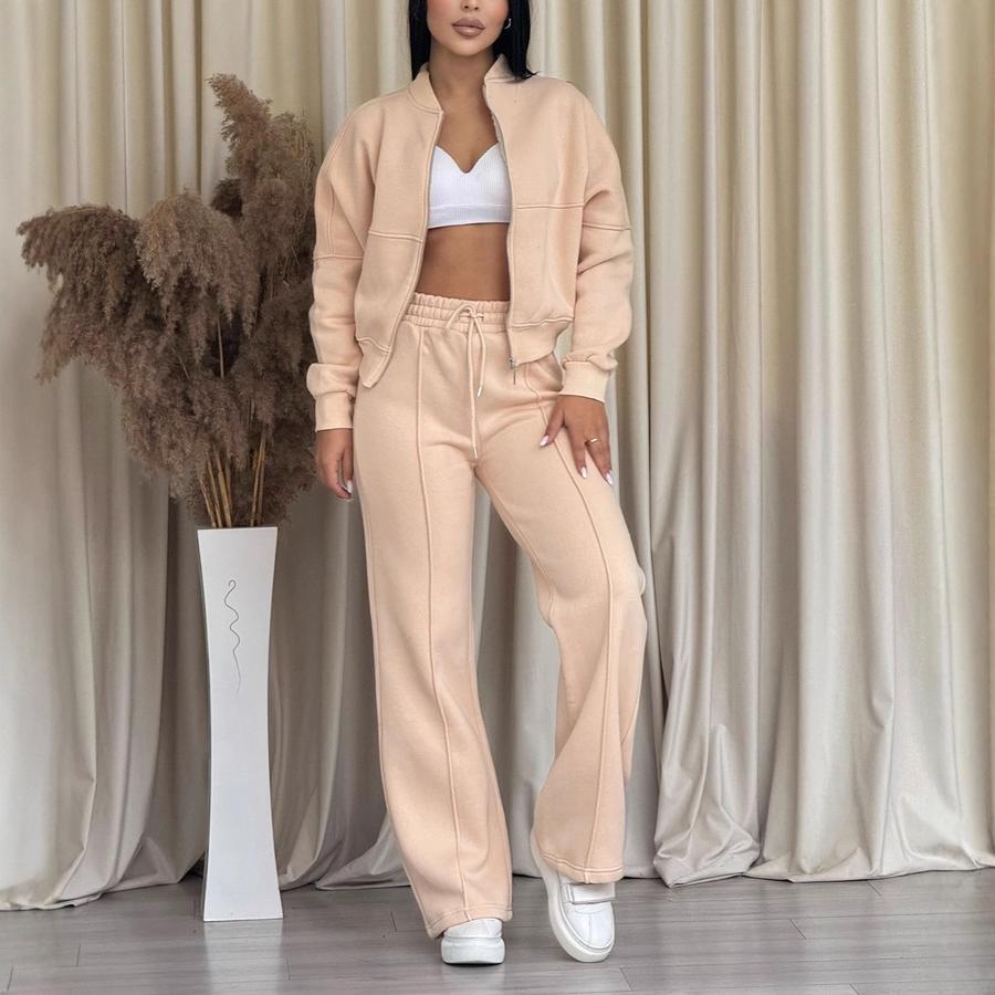 Women's New Fashion Casual Set Solid Long Sleeve Hoodie Zipper Pants Two Piece Outfit