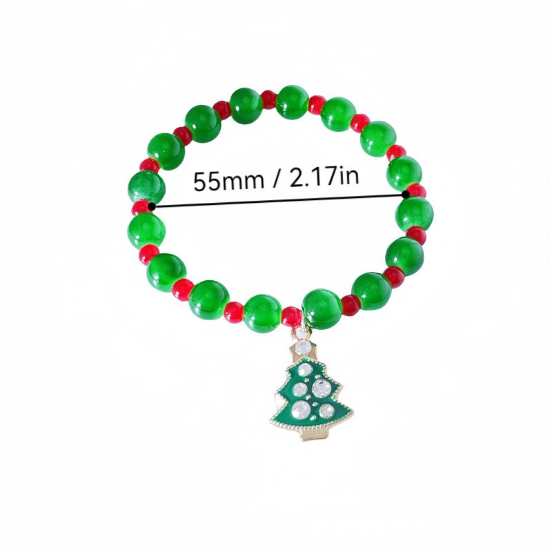 Snowflake & Christmas Tree Beaded Bracelet Set with Cartoon Pendants - Festive Alloy Accessories Gift