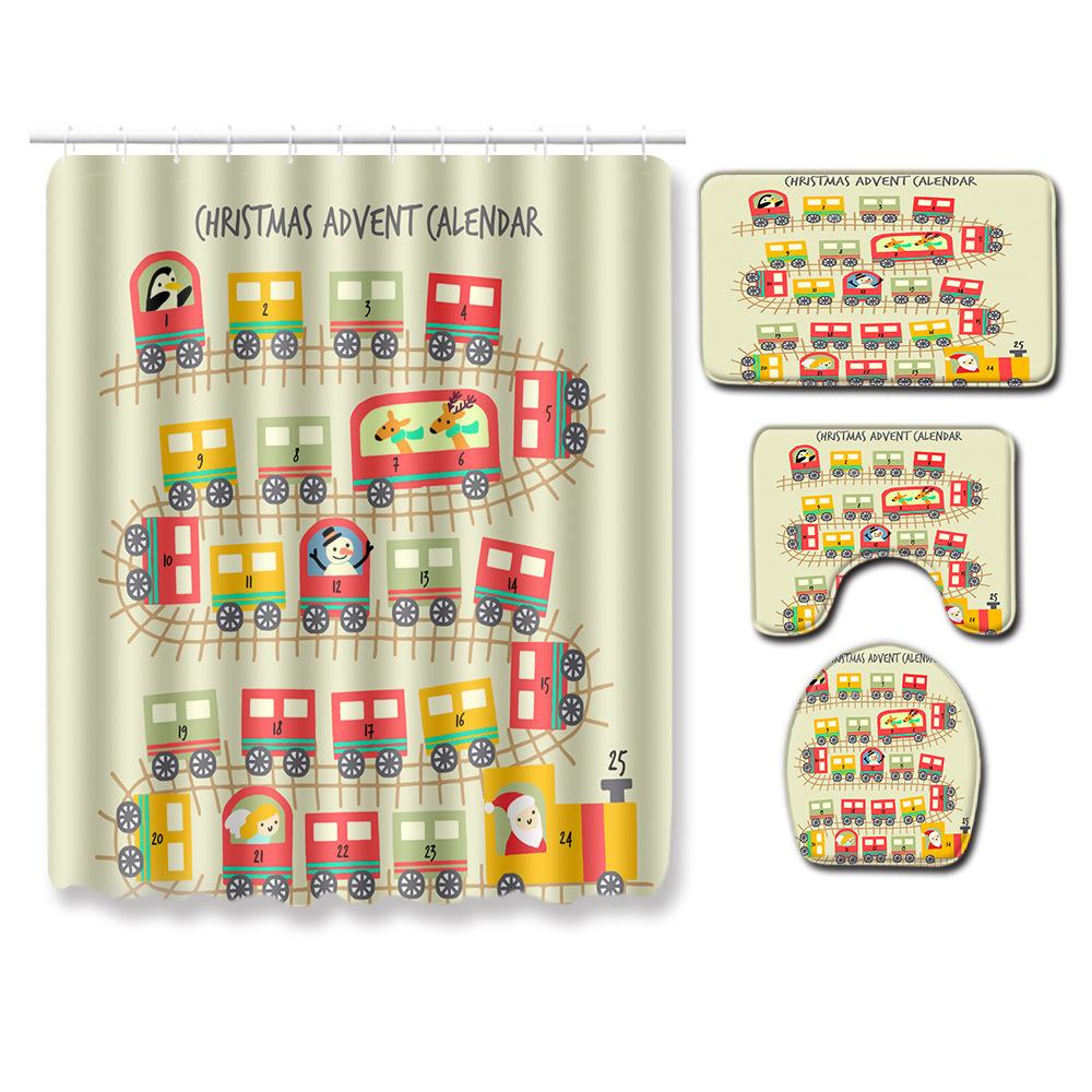 Christmas Shower Curtain Polyester Cloth Toilet Seat Four-Piece Set Entrance Door Mat Bedroom Living Room Floor Mat Carpet