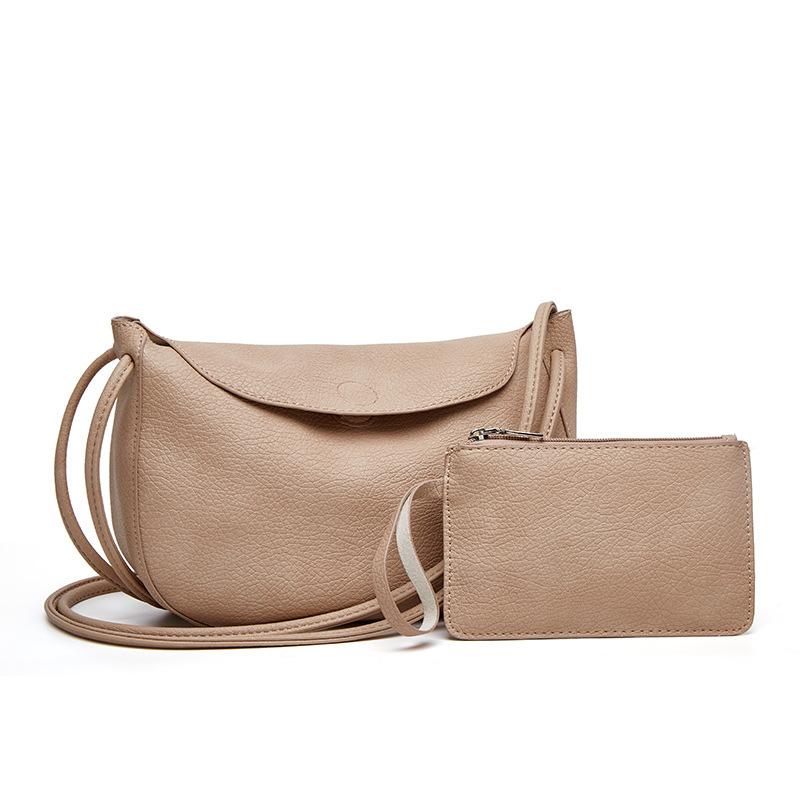 Bag Women's New Simple Solid Color Soft Leather Shoulder Oblique Span Bag Versatile Fashion Lychee Pattern Mother and Child Bag
