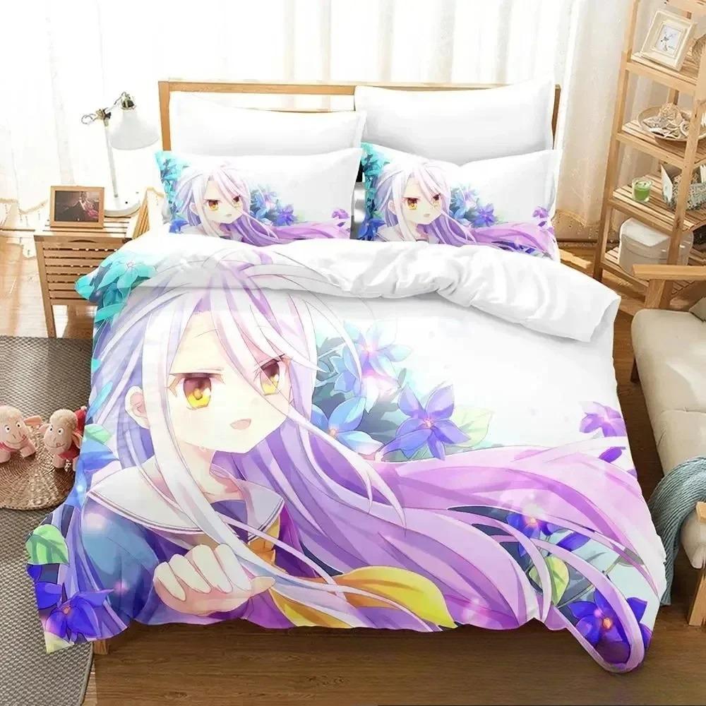 3D Print Anime No Game No Life Bedding Set Cute Quilt Cover Bed Cover With Pillowcase Twin Single Queen King Size Boys Adult