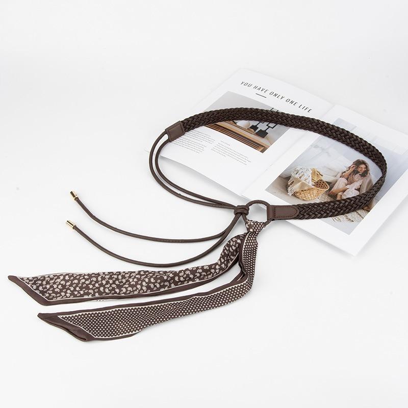 Woven Vintage Silk Scarf Women's Belt, Jewelry PU Streamer, with Dress Shirt Decorative Waist Rope Personalized Trendy Belt