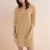 Women's Fashion Casual Solid Color Square Neck 3/4 Sleeve Short Dress