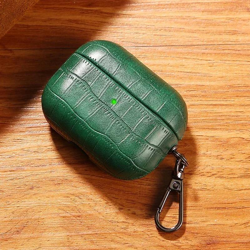 High-end Business Crocodile Premium Leather Earphone Case With Keychain For Apple AirPods 4 3 2/1 Pro 2 Drop-Proof Headset Cover