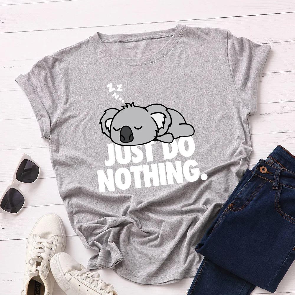 Einfach nichts tun Koala-Print Damen T-Shirt Kurzarm O-Ausschnitt Locker Damen T-Shirt Damen T-Shirt Oberteile Kleidung Camisetas Mujer