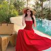 Christmas Red Suspender Dress Women's Tube Top Design Sense Niche Beautiful Light Luxury High-end Long Dress