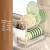 Compact Double-Layer Stainless Steel Dish Rack for Kitchen Countertop
