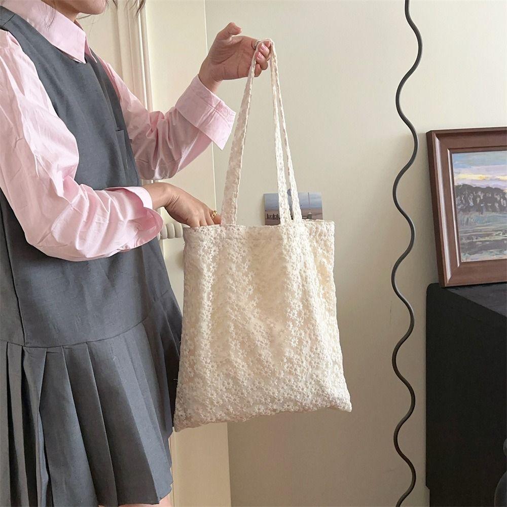 Pastoral Style Daisy Flower Shoulder Bag Nylon Beach Bag Elegant Bohemian Handbag Travel
