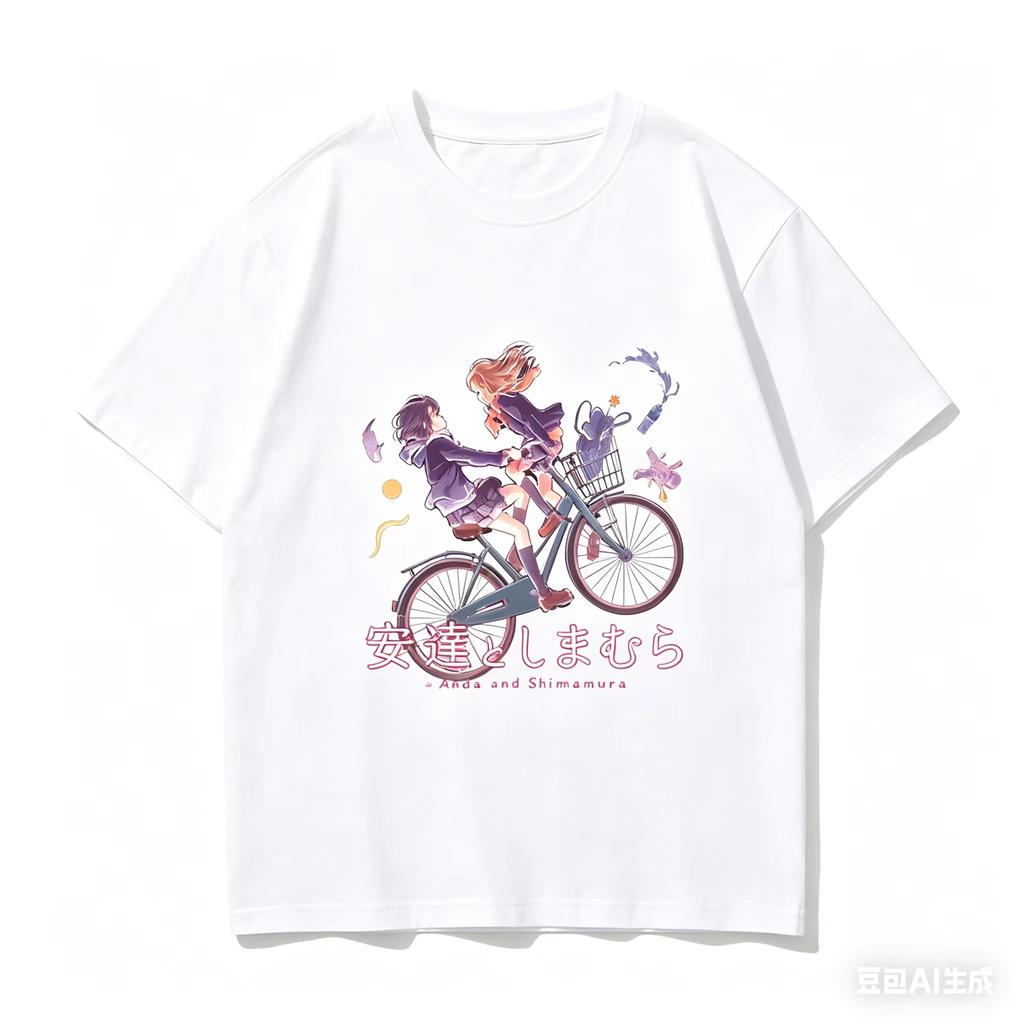 2026 Summer Cute Anime Pattern T-shirt with Adachi and Shimamura School Uniform Print, Unisex Casual Cotton Style Fan T-Shirt