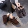 Botas de Algodão Quentes de Pelúcia Grossa de Inverno Couro Genuíno Retrô Confortável Solado Macio Botins de Cano Baixo Femininos