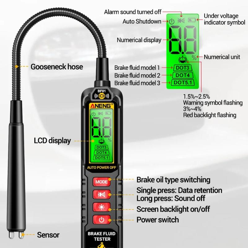 Kit Elettricista Auto Portatile ANENG BF01 Tester Liquido Freni Relè Auto RT01 Tester di Tensione 12V/24V Rilevatore Relè 4/5 Pin Analizzatore Olio Freni Strumenti di Test