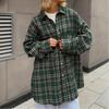 Checkered Shirt Women's Retro Double Pocket Checkered Striped Mid Length Shirt