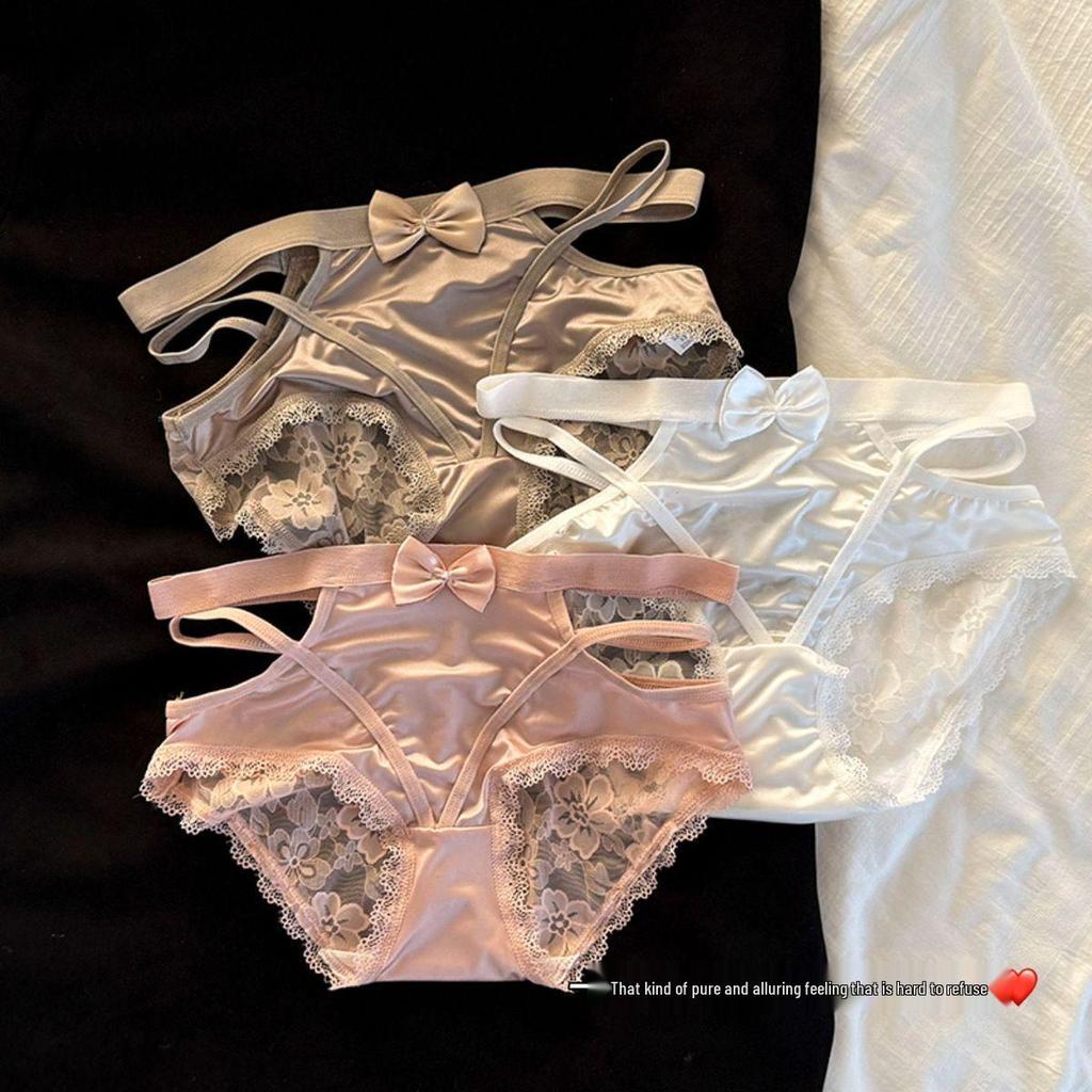 Lace Satin Low Waist Women's Briefs - Sexy French Style with Thin Straps
