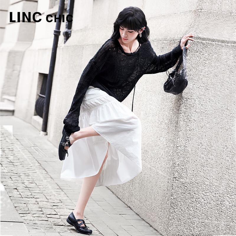 Jinyujie 2025 Spring Women's Sheer Hollow-Out Knit Long Sleeve Top