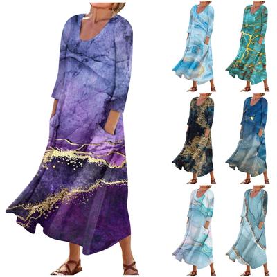Women's Casual Fashion Comfortable Printed 3/4 Sleeve Pocket Dress