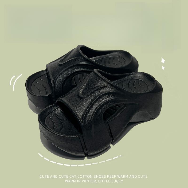 High heeled slippers for women in summer,, solid color one line drag, thick sole, fashionable soft sole, cool slippers