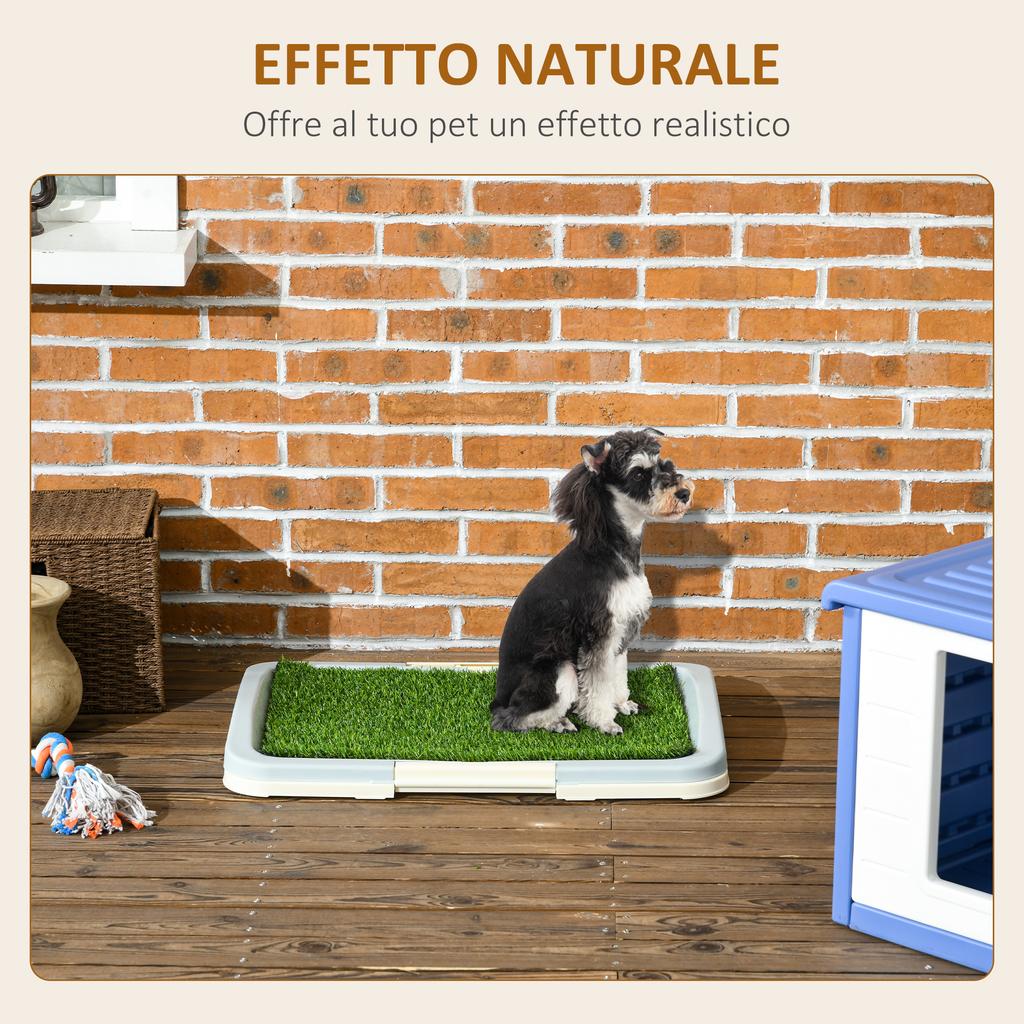 3-Layer Dog Litter Box with Synthetic Grass, Grid and Bottom Tray, 63x48.5cm