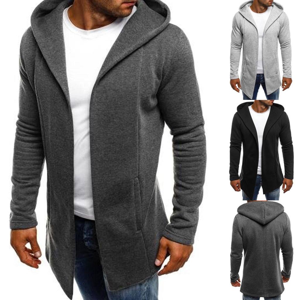 Camicetta da uomo a maniche lunghe con trench in tinta unita con cappuccio e cardigan