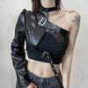 Stylish Asymmetrical Metal Buckle Halter-Neck Pu Leather One-Sleeve Jacket 2025 Spring and Autumn European and American Amazon New Model