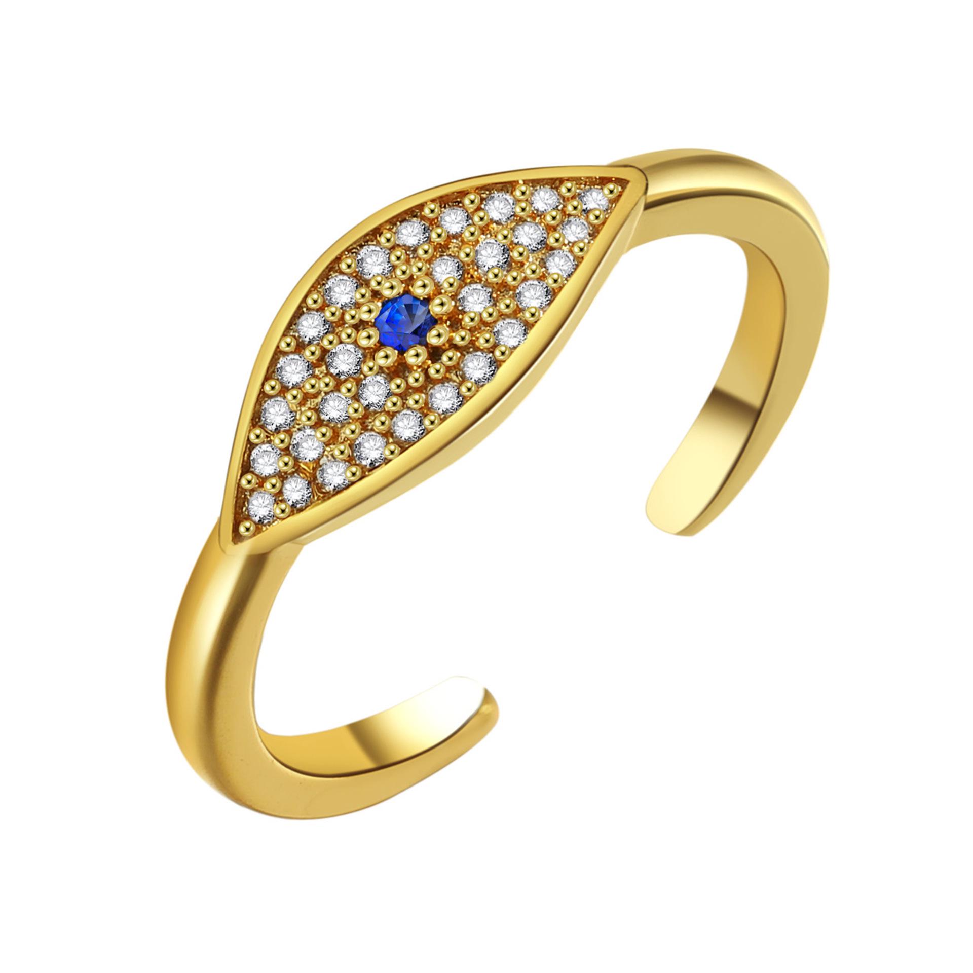 Luxury Evil Eye Blue Zircon Ring - High-End Design Adjustable золотой
