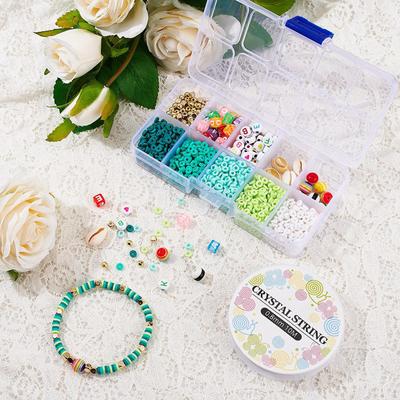 10 Grid Clay Beads Kit , with Letter Beads, Elastic Cord for Jewelry Making Earring