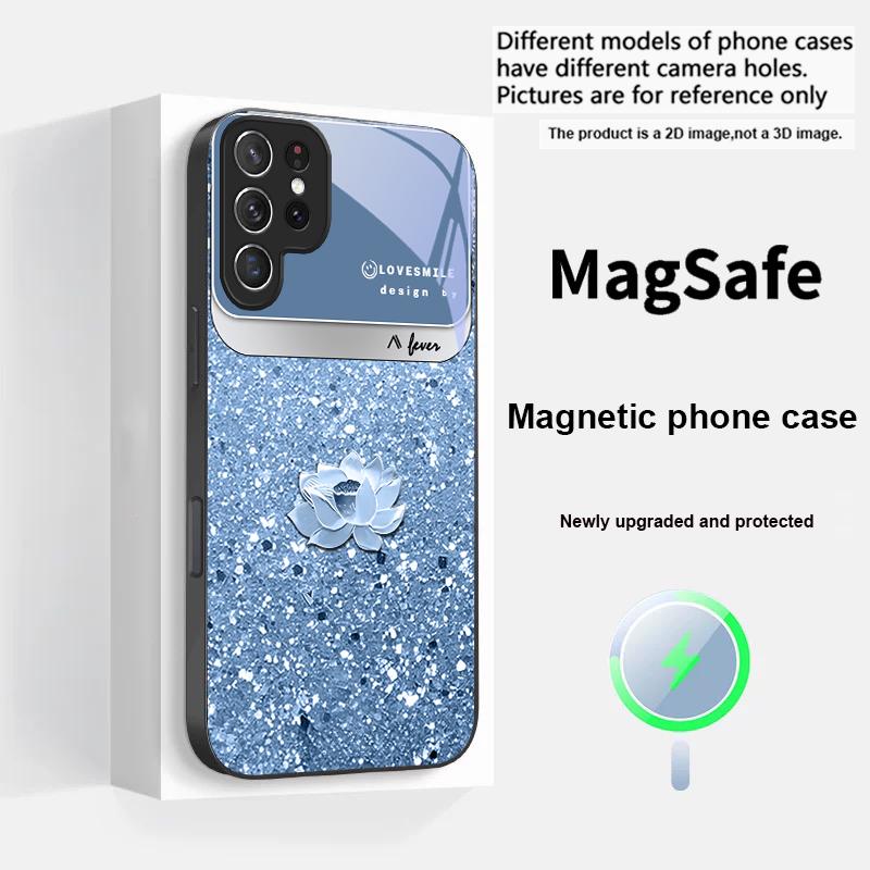 Pink Gradient Lotus For Samsung S25 S25 Edge S25Ultra S8 9 10 20 S21 Pro 22 Plus S23 FE S24 Ultra Magsafe Glass Phone Case