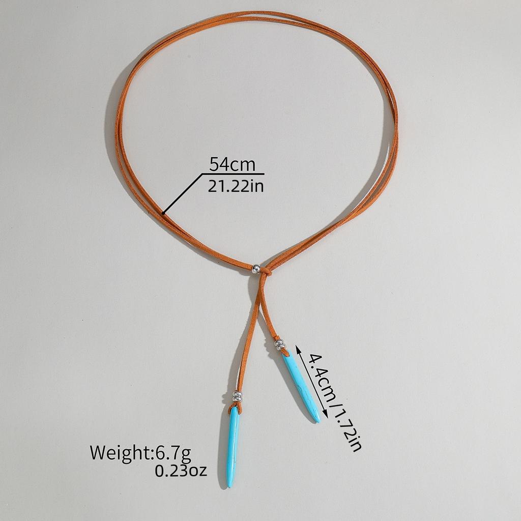 Retro Geometric Turquoise Double Pendant Velvet Leather Y-shaped Women's Necklace
