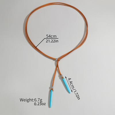 Retro Geometric Turquoise Double Pendant Velvet Leather Y-shaped Women's Necklace