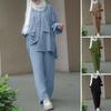 Middle East Muslim Long Sleeve Patch Pocket Shirt & Elastic Waist Pants Set