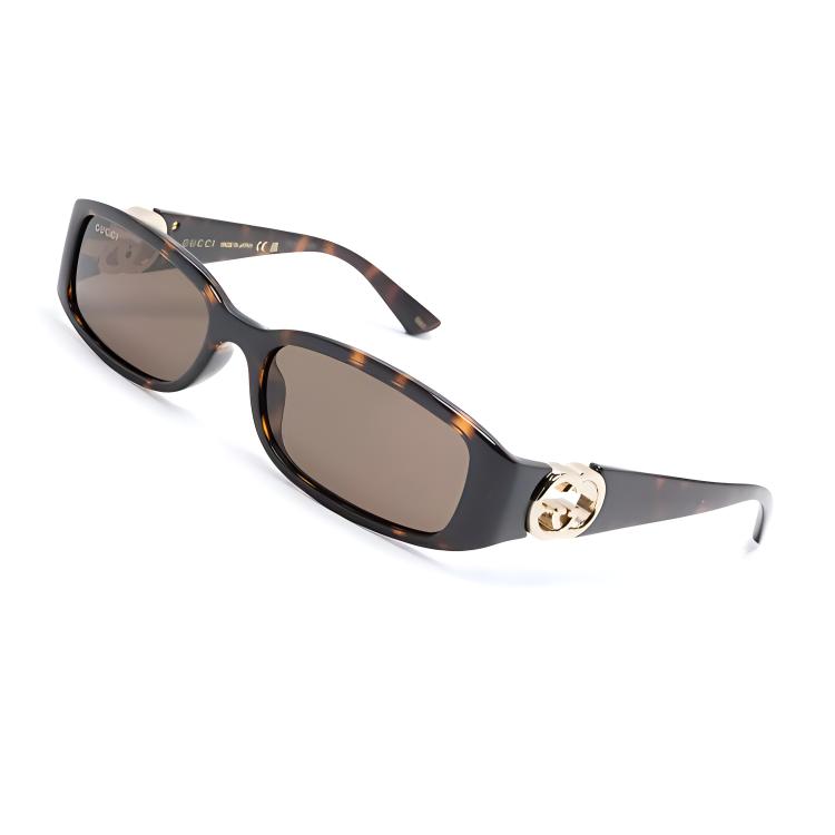 Gucci Temple Pattern Polyurethane Rectangular Sunglasses Men's Tortoiseshell