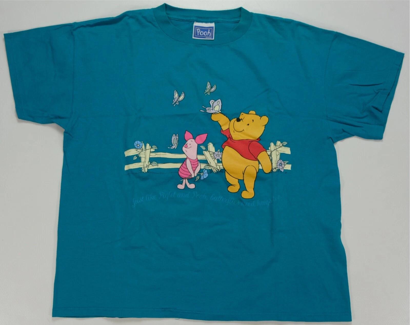 Rare Vintage DISNEY Winnie The Pooh Piglet Butterflies T Shirt 90s 2000s Blue S