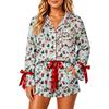Women's Christmas Two Piece Pajama Set with Button Down Shirt and Shorts Sleepwear