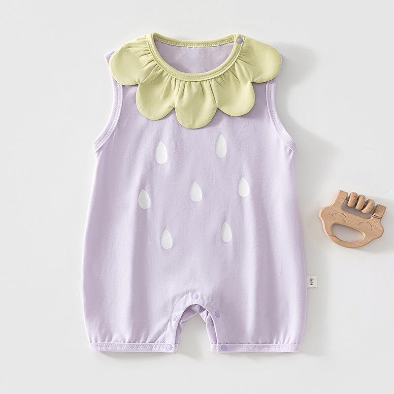Newborn Summer Sleeveless Vest Onesie Baby Girl Princess Style Petal Collar Foreign Style Thin Outing Clothes Size 66
