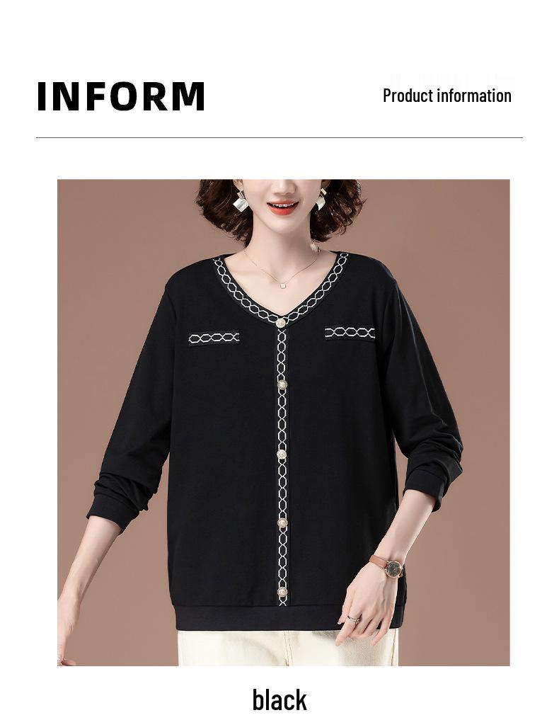 Damen Langarm T-Shirt aus reiner Baumwolle in Übergröße für Frühling & Herbst - Schlankmachend, modisch, lockere Passform für Mütter mittleren Alters