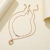 2 Pcs/set Women's Necklace Alloy Love Heart Shape Pendant Metal Color Diamond Clavicle Necklace