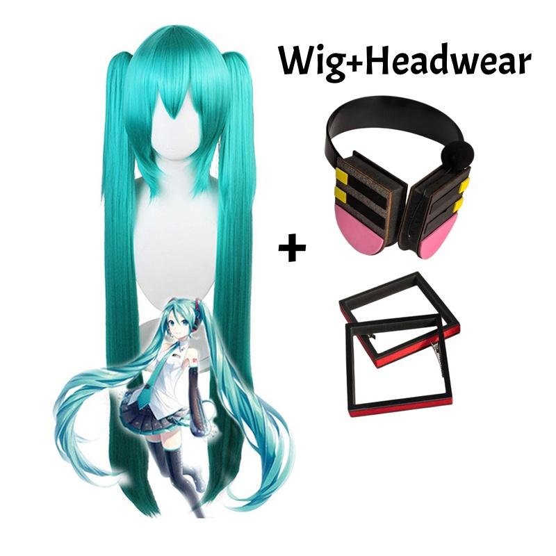 Miku Anime Cosplay Pruik 110cm Dubbele Paardenstaart Hittebestendig Synthetisch Vezel Pruik voor Vrouw Man Mikuo Halloween Kerst Hoofddeksel One Size black