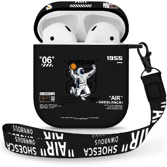 AirPods 1&2 Case Cover with Keychain for Apple AirPods 1st/2nd Generation, Rugged TPU Soft Protective Cover, Black Red