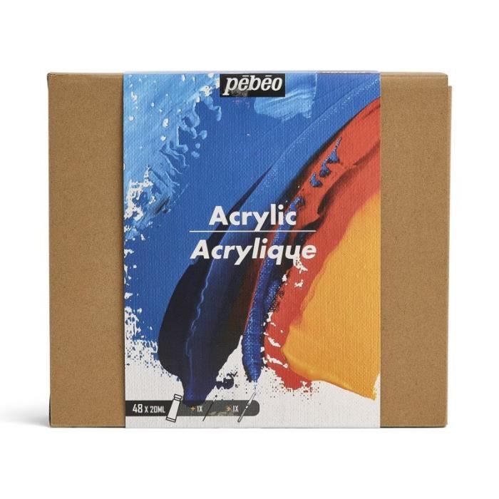 Pebeo - Couleurs Acryliques - Studio acrylics - set 48 tubes 20 ml couleurs assorties + accessoires