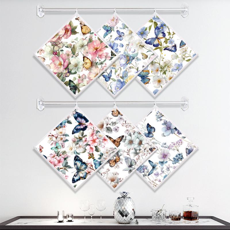 Cleaning Cloth Reusable Kitchen Dish Towels Eco-friendly Microfiber Butterfly Flowers Print Dishcloths Lint Free Washable Duster Rags Tea Towels 6 PCS