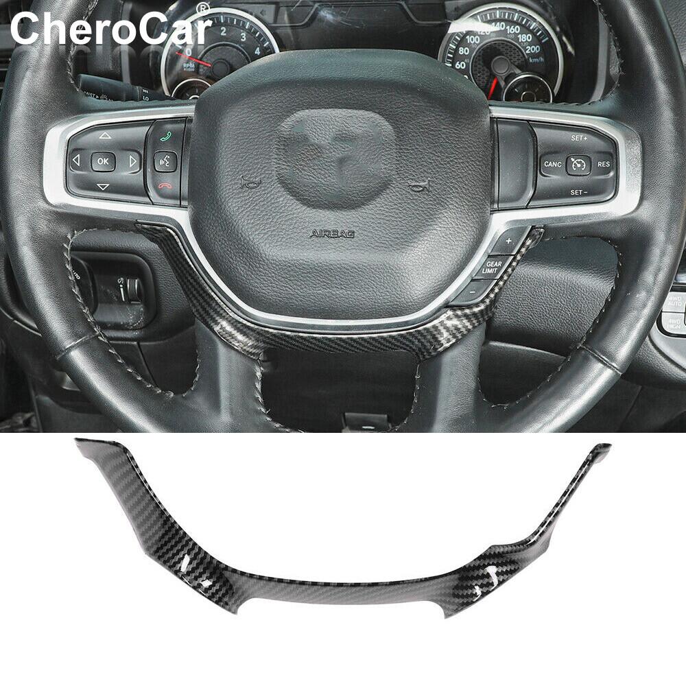 Black Carbon Fiber Steering Wheel Frame Trim Cover Strip For Dodge Ram 1500 18+