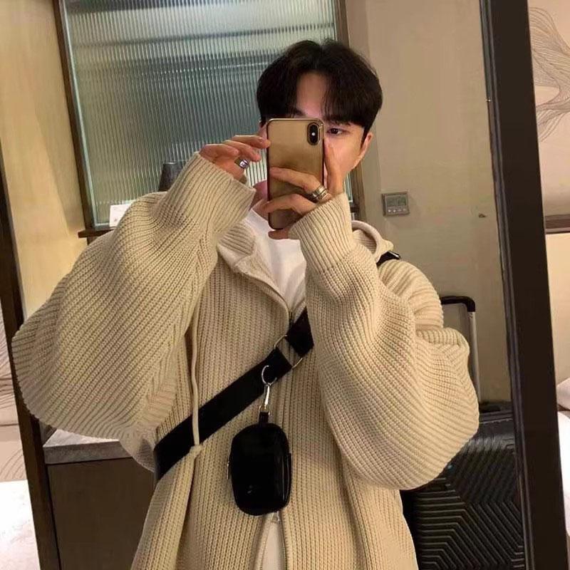 Spring and Autumn Men's Casual Loose Thickened Knitted Cardigan Jacket