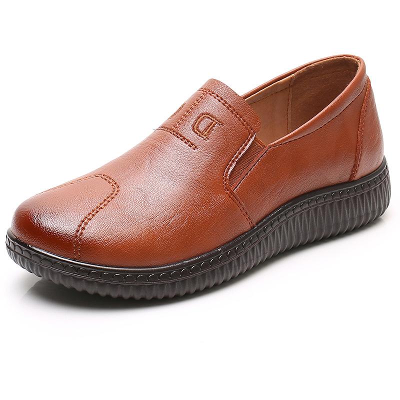 Wiosna Jesień Wygodne Płaskie Buty Skórzane Antypoślizgowe dla Osób w Średnim Wieku i Starszych Czarne Casualowe Buty dla Mamy Damskie Klasyczne Loafersy Mujer Zapatos