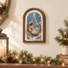 Decoratieve Wandgemonteerde Kunst Vintage Gebogen Houten Fotolijst met Kerst Illustratie, Retro Verweerd voor Decor Bureau En Schouw Display,