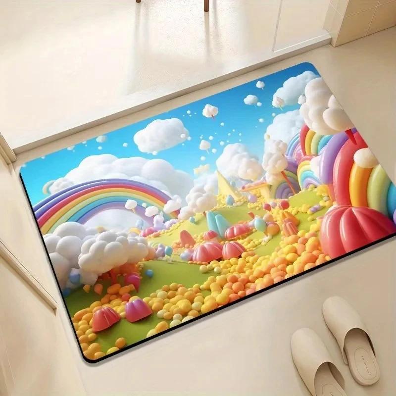 Rainbow Bathroom Super Absorbent Floor Mat Carpet for Bathroom Non-slip Toilet Doorway Footpad Home Bedroom Decor Rug 40x60cm 16x24 inch