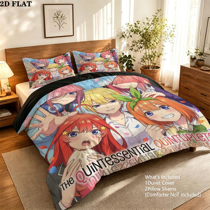 5Toubun Pattern Bedding Quilt Set Quilt Cover Pillowcase Home Birthday Gift(1 * duvet cover + 2 * pillowcase, without core)