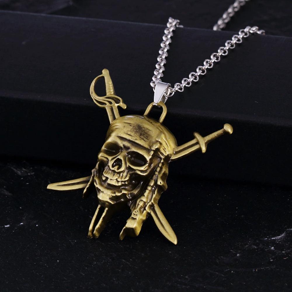Pirates Of The Caribbean Necklace Movie Jack Sparrow Aztec Skeleton Skull Heads Pendant Punk Medallion Vintage Jewelry