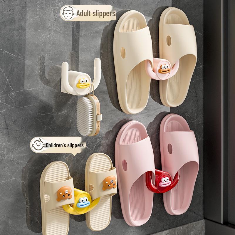 Wall-Mounted Slipper Rack, Nail-Free Adhesive Hanger for Shoe Storage & Draining